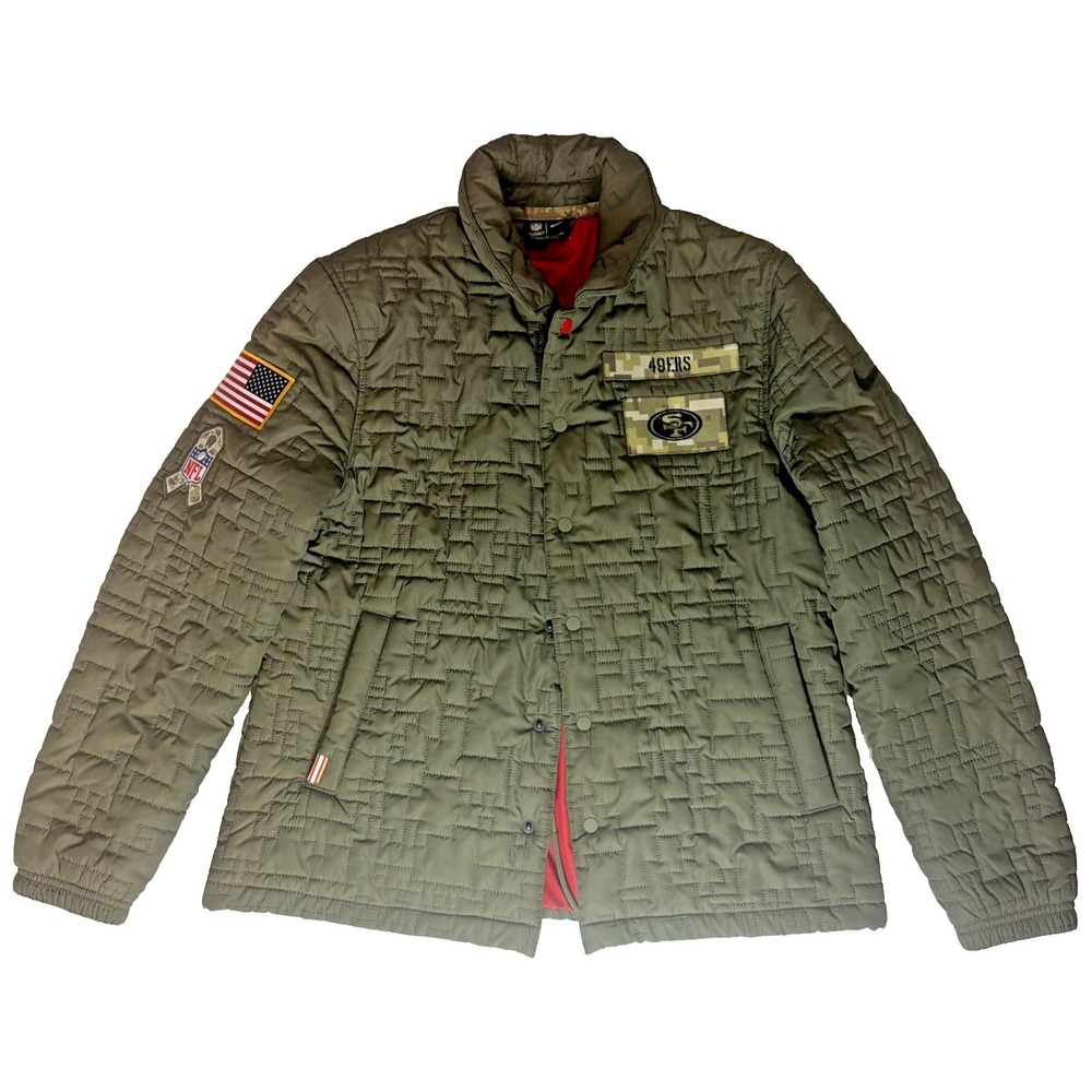Nike NFL San Francisco 49ers Olive Green On Field Quilted Football Jacket Small